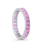 Full Eternity Wedding Band Ring Simulated Pink CZ 925 Sterling Silver