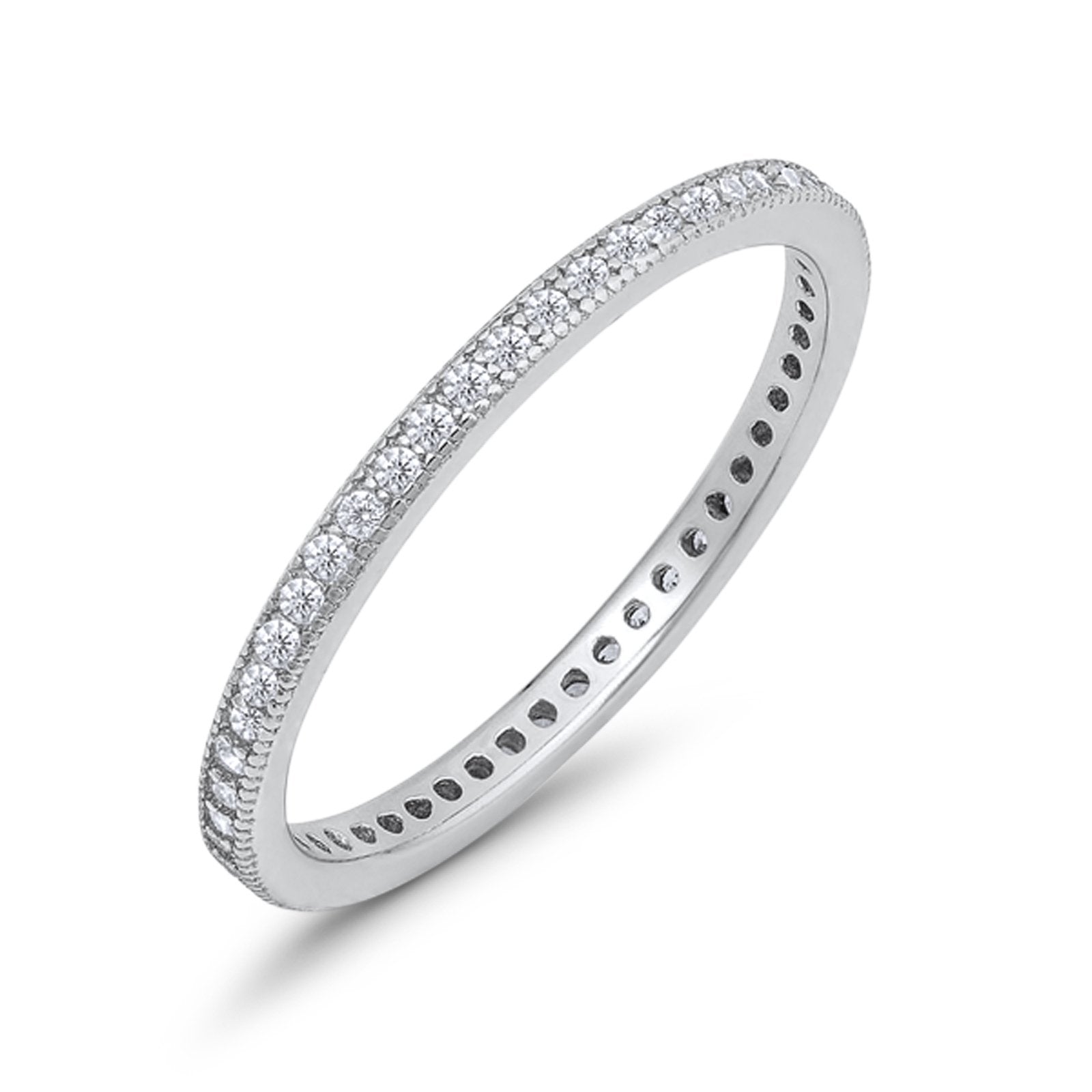 Stackable Full Eternity Wedding Band Rings Simulated CZ 925 Sterling Silver