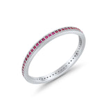 Full Eternity Stackable Band Rings Simulated Pink Ruby CZ 925 Sterling Silver