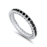 Eternity Wedding Band Rings Round  Simulated Black CZ 925 Sterling Silver