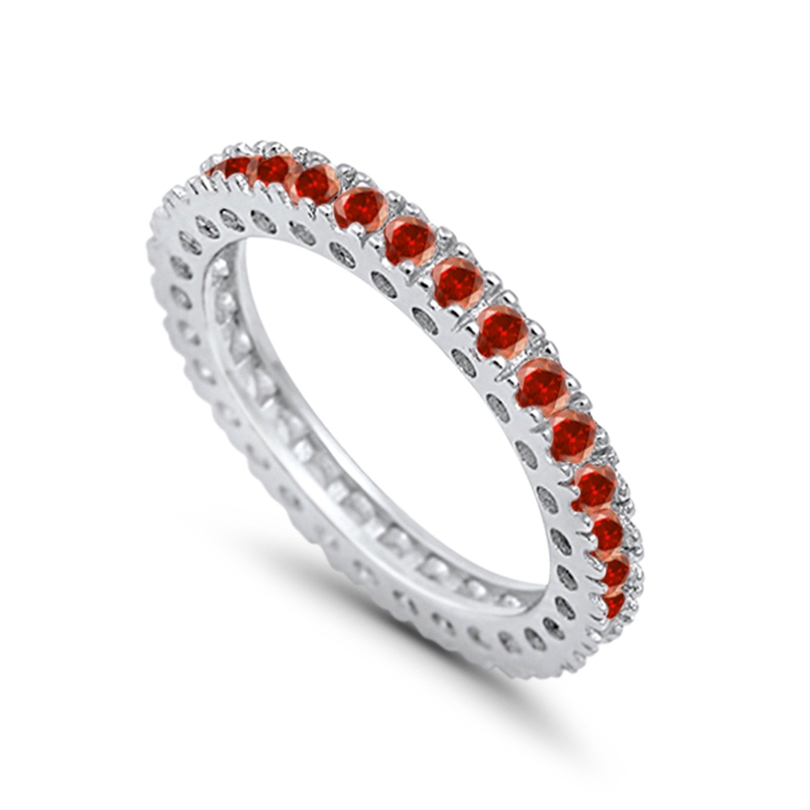 Eternity Wedding Band Rings Round  Simulated Garnet CZ 925 Sterling Silver