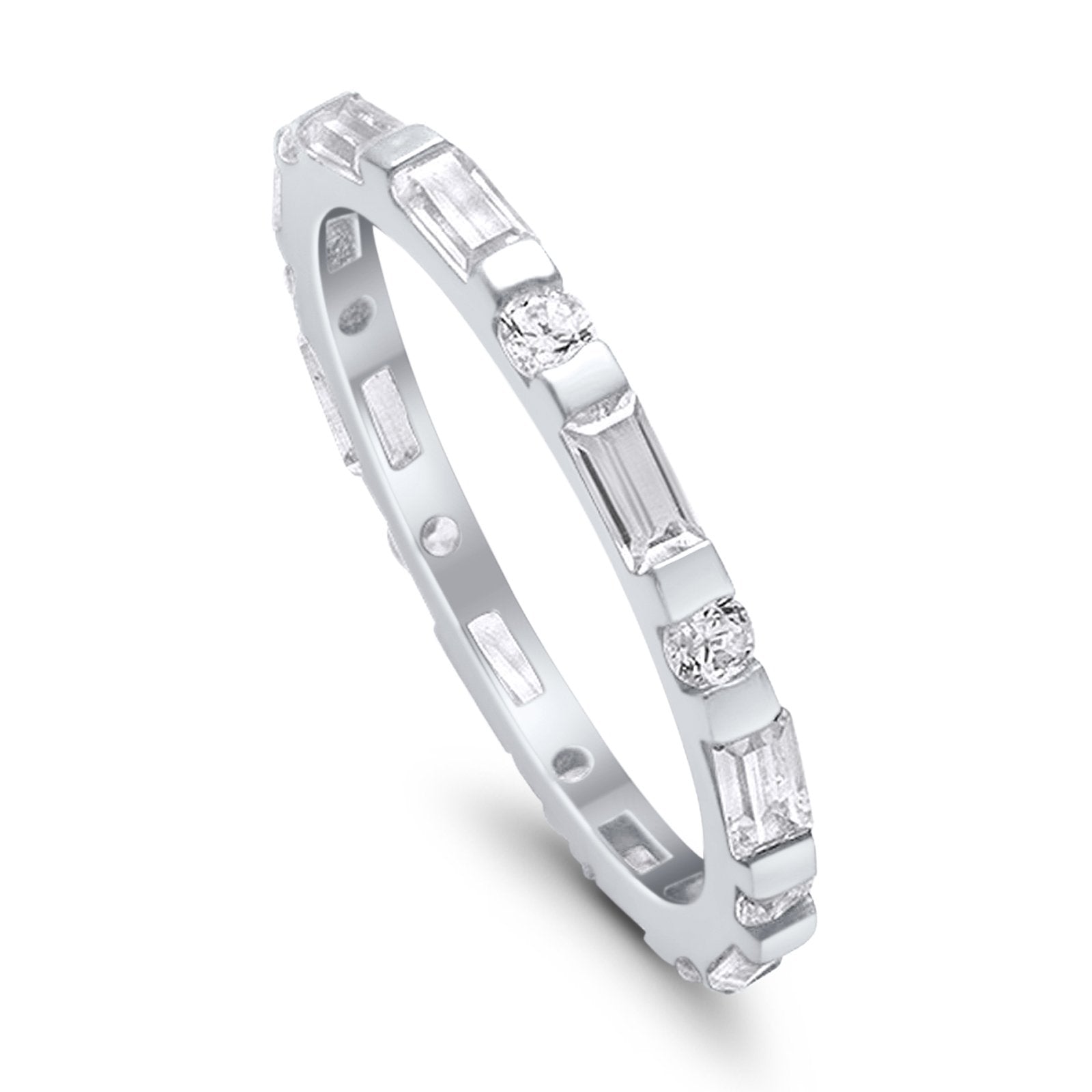 Eternity Stackable Engagement Ring Baguette Simulated CZ 925 Sterling Silver