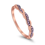 Half Eternity Infinity Twisted Band Rings Rose Tone, Simulated Pink CZ 925 Sterling Silver