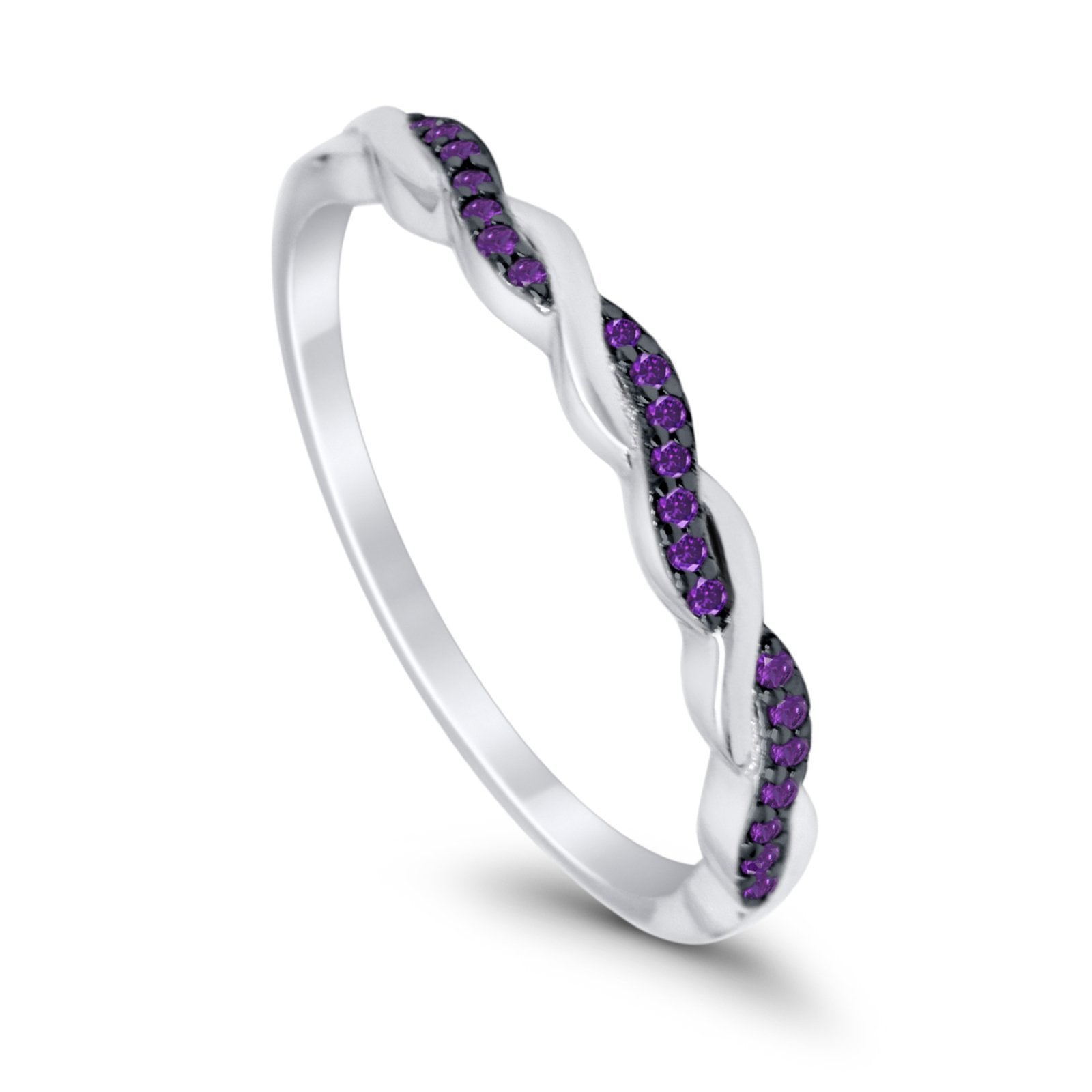 Half Eternity Infinity Twisted Band Rings Simulated Amethyst CZ 925 Sterling Silver