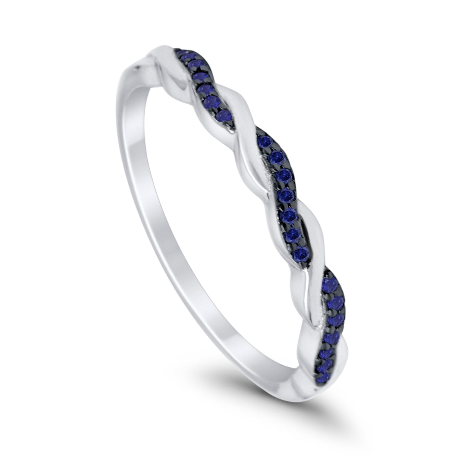 Half Eternity Infinity Twisted Band Rings Simulated Blue Sapphire CZ 925 Sterling Silver