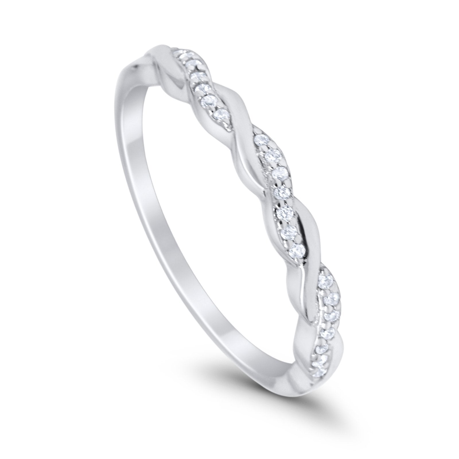 Half Eternity Infinity Twisted Band Rings Simulated CZ 925 Sterling Silver
