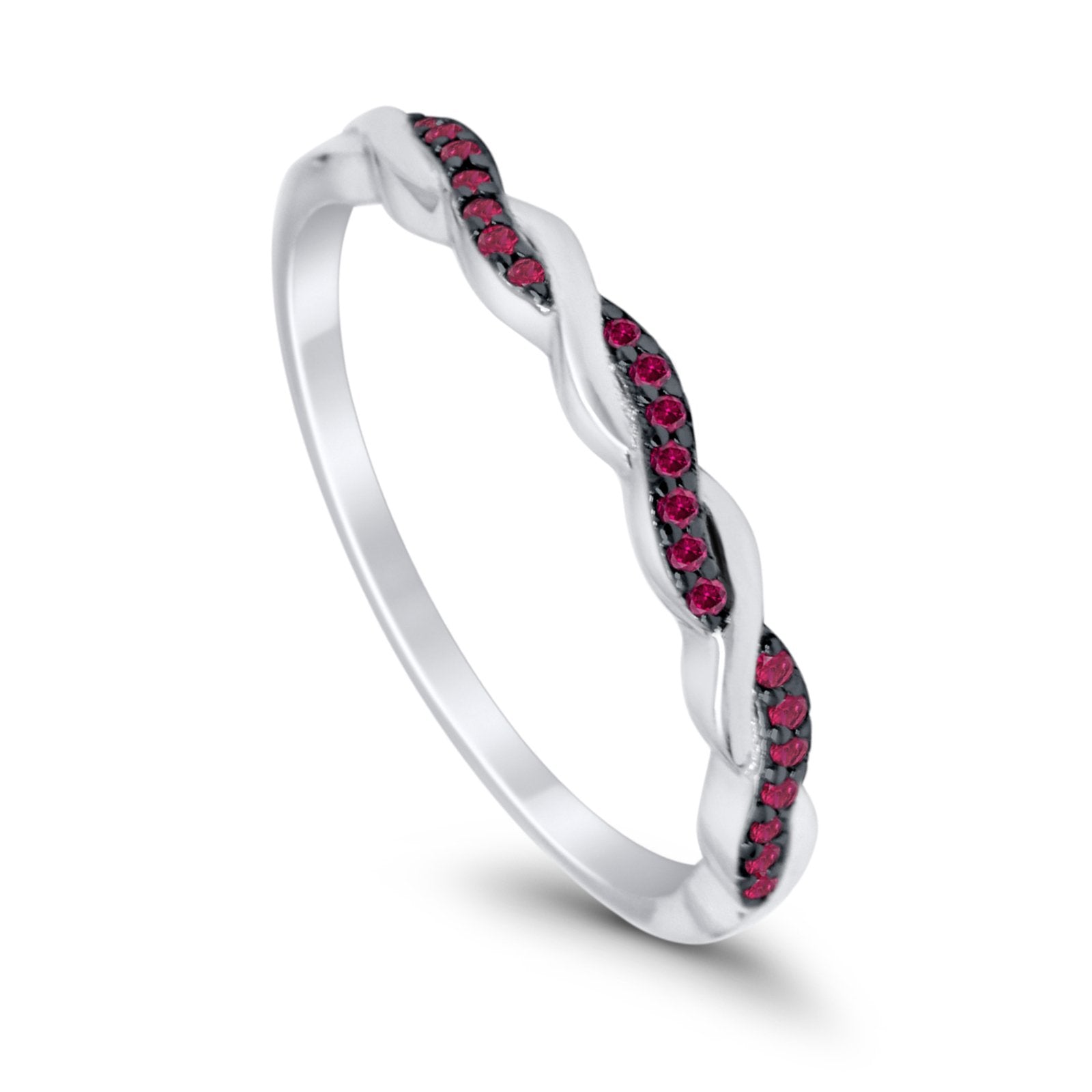 Half Eternity Infinity Twisted Band Rings Simulated Red Ruby CZ 925 Sterling Silver