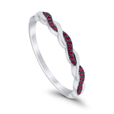 Half Eternity Infinity Twisted Band Rings Simulated Red Ruby CZ 925 Sterling Silver