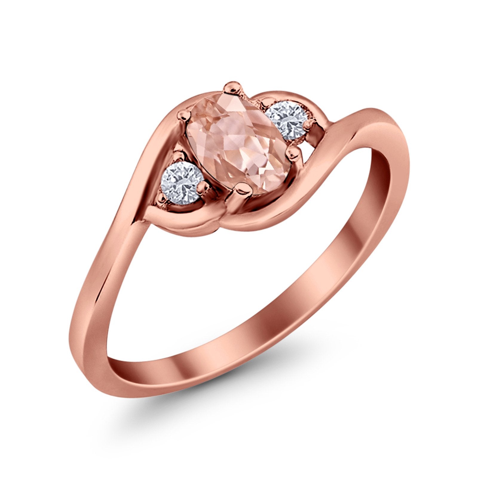 Wedding Ring Oval Cut Rose Tone, Simulated Morganite CZ 925 Sterling Silver