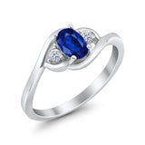 Oval Wedding Ring Simulated Blue Sapphire CZ 925 Sterling Silver