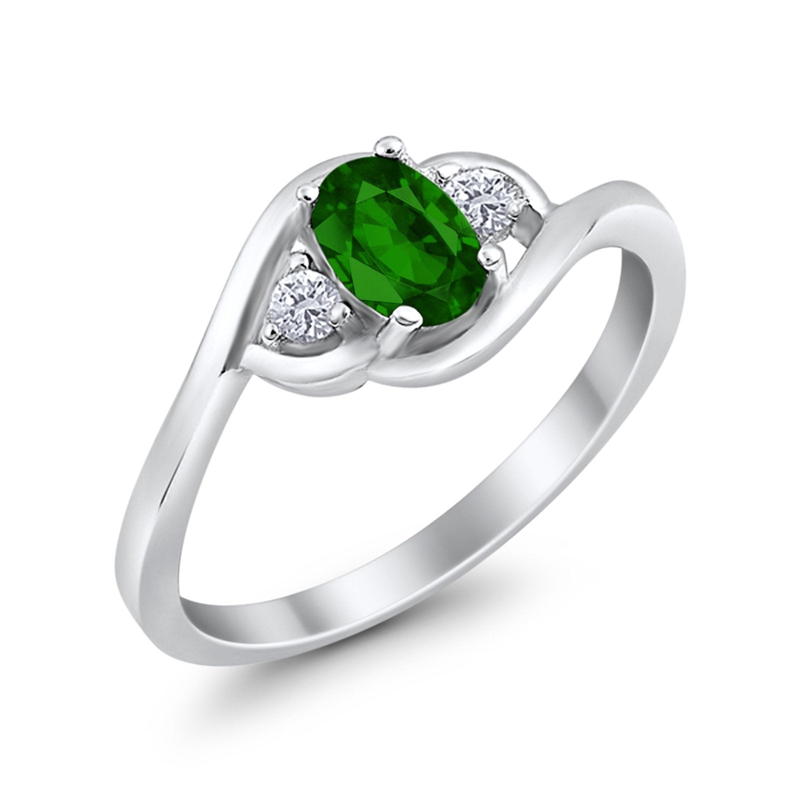 Oval Wedding Ring Simulated Green Emerald CZ 925 Sterling Silver