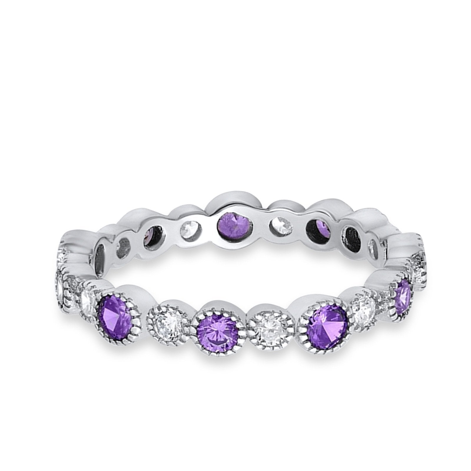 Full Eternity Wedding Ring Simulated Amethyst CZ 925 Sterling Silver