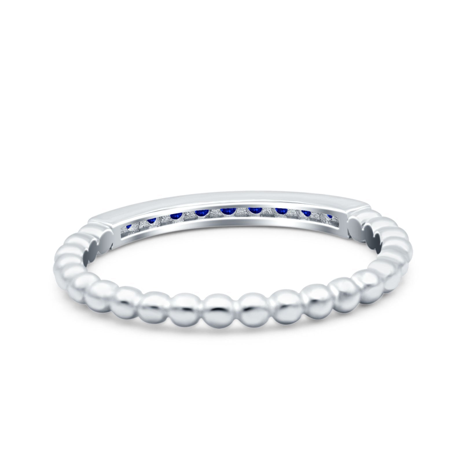 Half Eternity Wedding Band Ring Round Simulated Blue Sapphire CZ 925 Sterling Silver