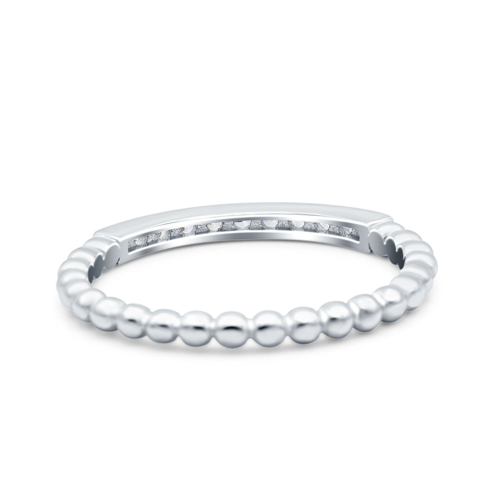 Half Eternity Wedding Band Ring Round Simulated Cubic Zirconia 925 Sterling Silver