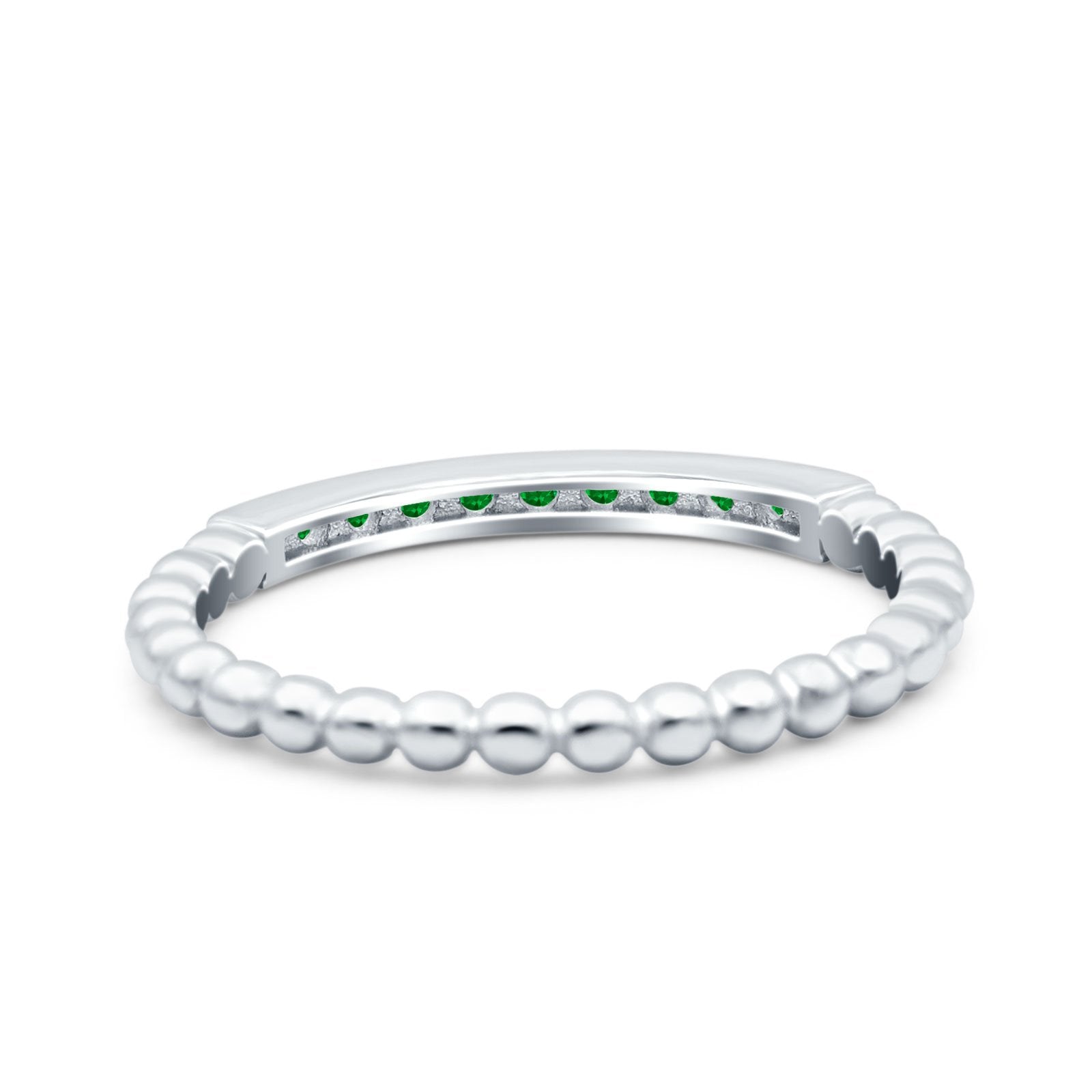 Half Eternity Wedding Band Ring Round Simulated Green Emerald CZ 925 Sterling Silver
