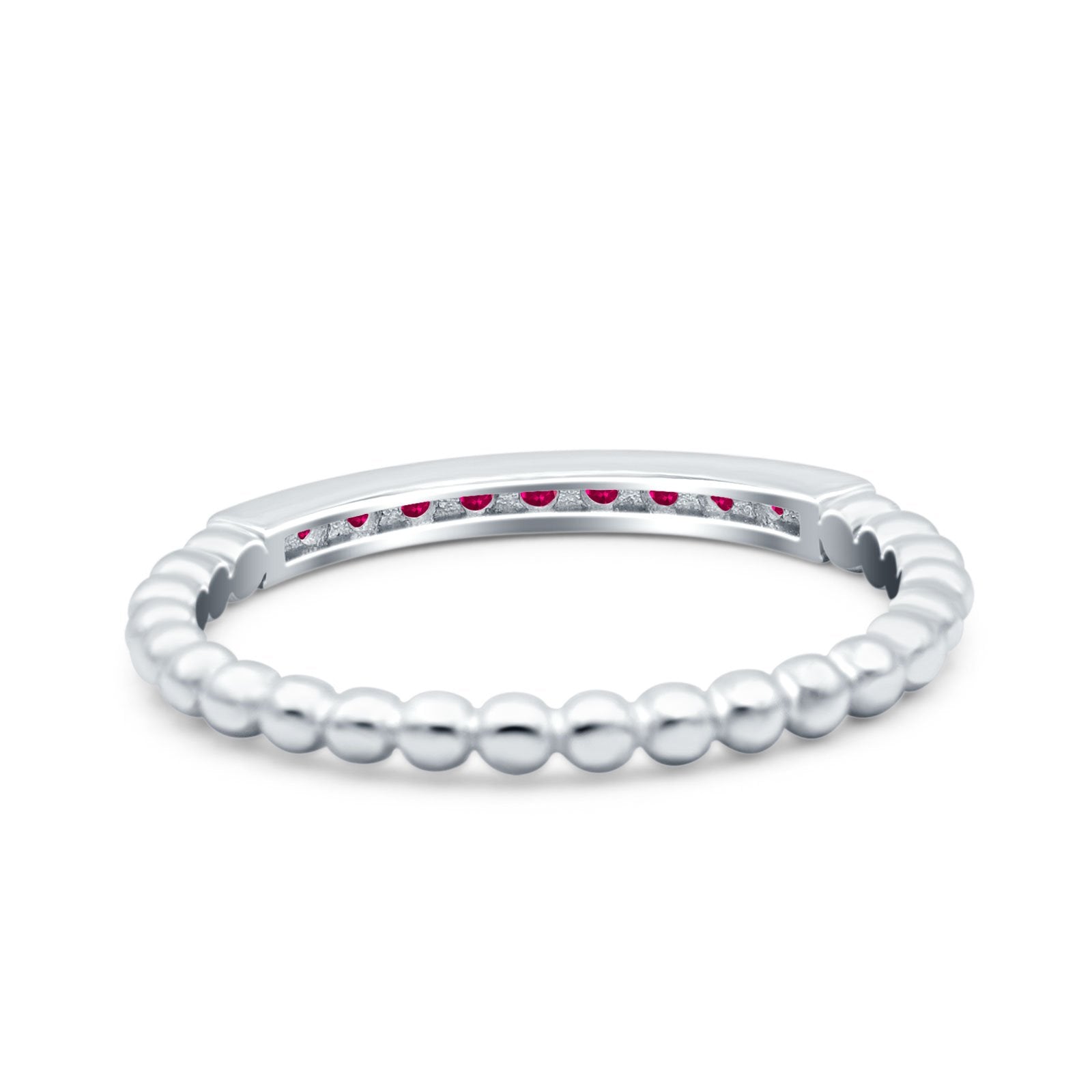 Half Eternity Wedding Band Ring Round Simulated Pink Ruby CZ 925 Sterling Silver