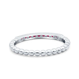Half Eternity Wedding Band Ring Round Simulated Pink Ruby CZ 925 Sterling Silver