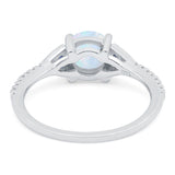 Art Deco Wedding Ring Simulated Blue Sapphire CZ Round Lab Created White Opal 925 Sterling Silver