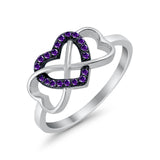 Infinity Heart Promise Eternity Ring Simulated Amethyst CZ 925 Sterling Silver