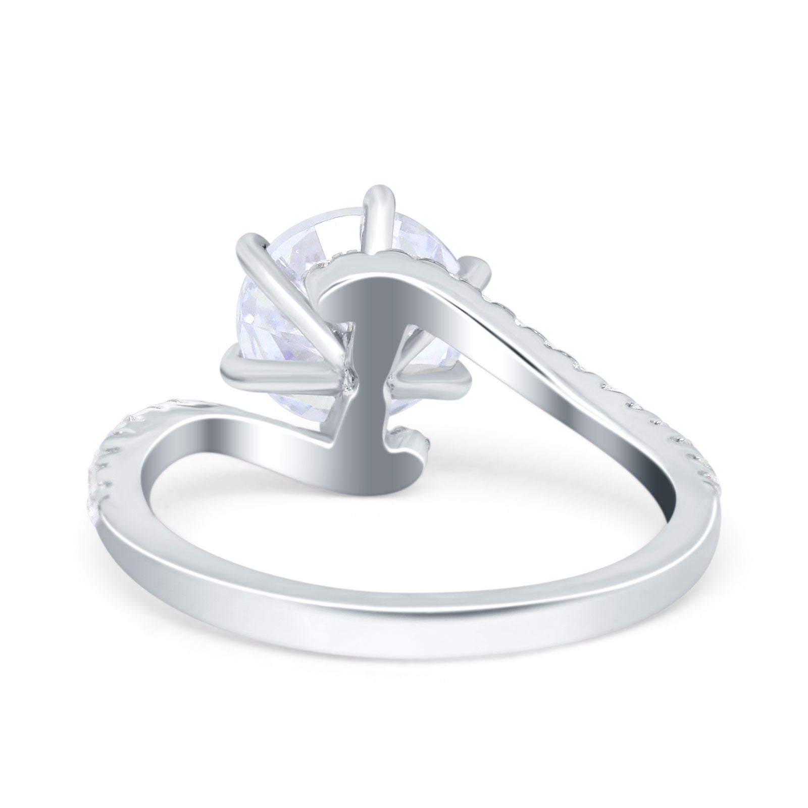 Art Deco Wedding Ring Round Simulated Cubic Zirconia 925 Sterling Silver