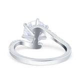 Art Deco Wedding Ring Round Simulated Cubic Zirconia 925 Sterling Silver