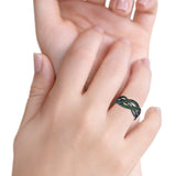 Half Eternity Weave Knot Ring Black Tone, Simulated Green Emerald CZ 925 Sterling Silver