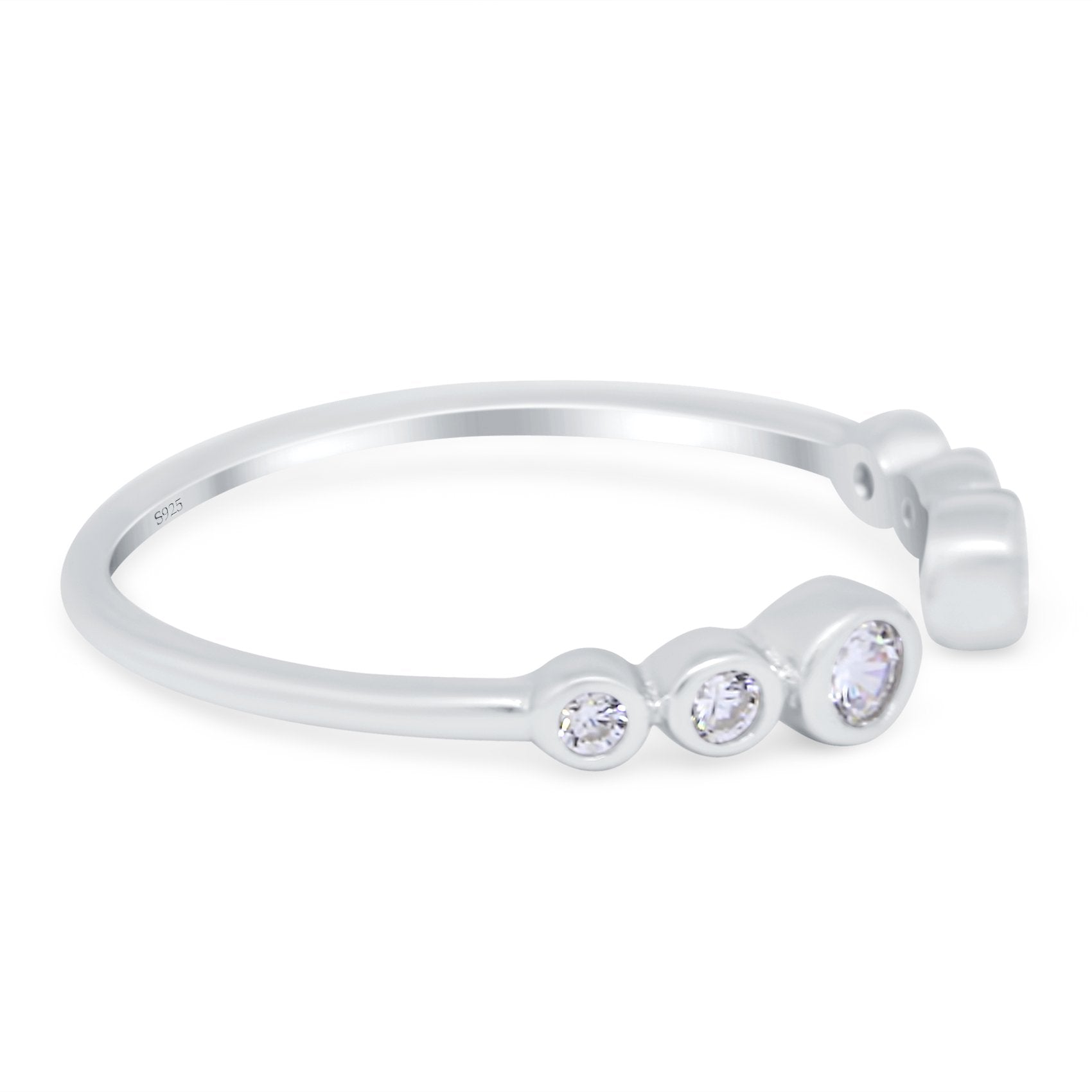 Half Eternity Ring Band Bezel Round Simulated Cubic Zirconia 925 Sterling Silver (4mm)