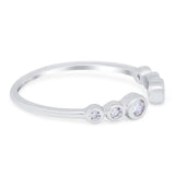 Half Eternity Ring Band Bezel Round Simulated Cubic Zirconia 925 Sterling Silver (4mm)