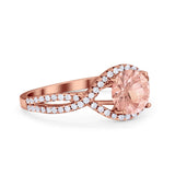 Halo Twisted Engagement Ring Rose Tone, Simulated Morganite CZ 925 Sterling Silver