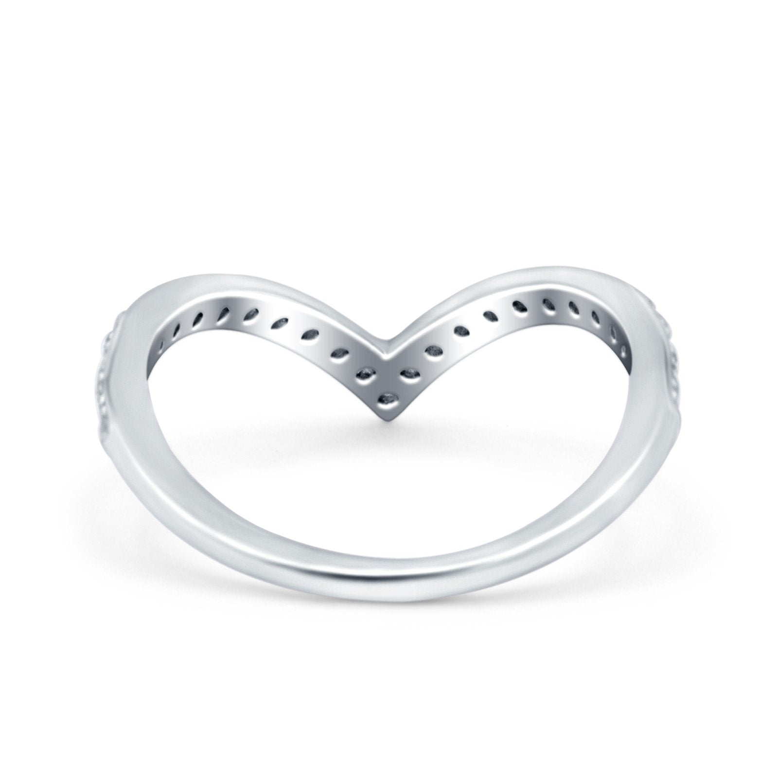 Half Eternity V Chevron Midi Ring Round Simulated CZ 925 Sterling Silver
