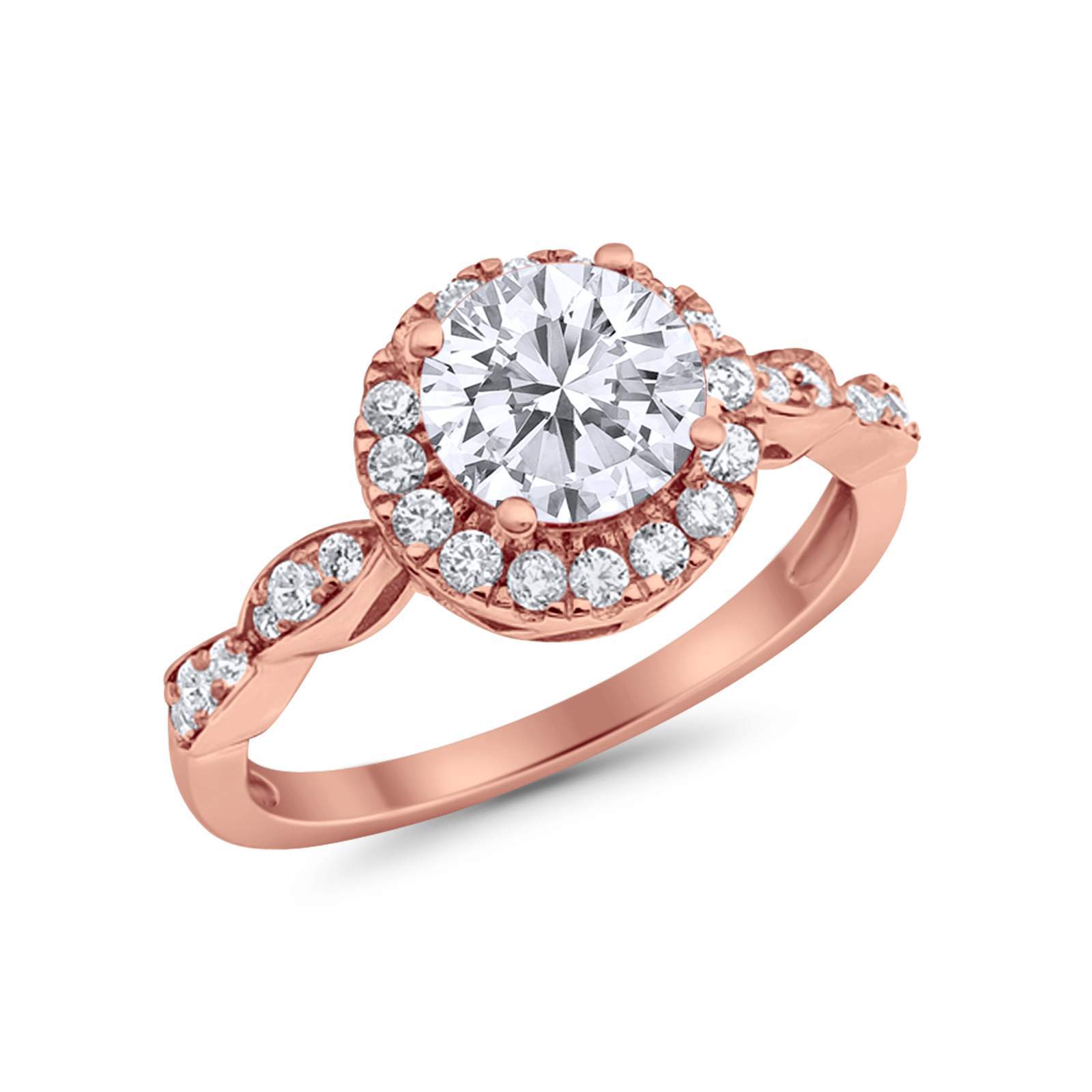 Art Deco Design Engagement Ring Rose Tone, Simulated Cubic Zirconia 925 Sterling Silver