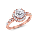 Art Deco Design Engagement Ring Rose Tone, Simulated Cubic Zirconia 925 Sterling Silver