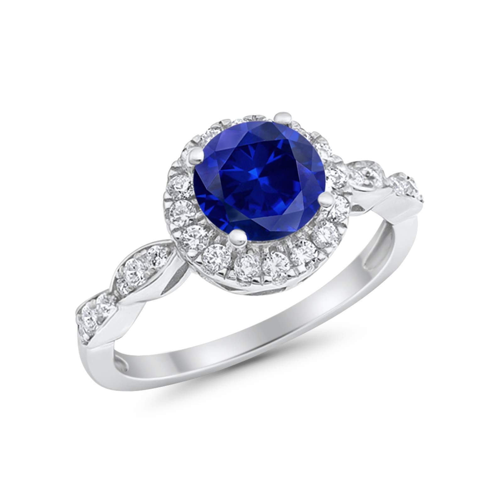 Art Deco Design Engagement Ring Simulated Blue Sapphire CZ 925 Sterling Silver