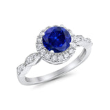 Art Deco Design Engagement Ring Simulated Blue Sapphire CZ 925 Sterling Silver