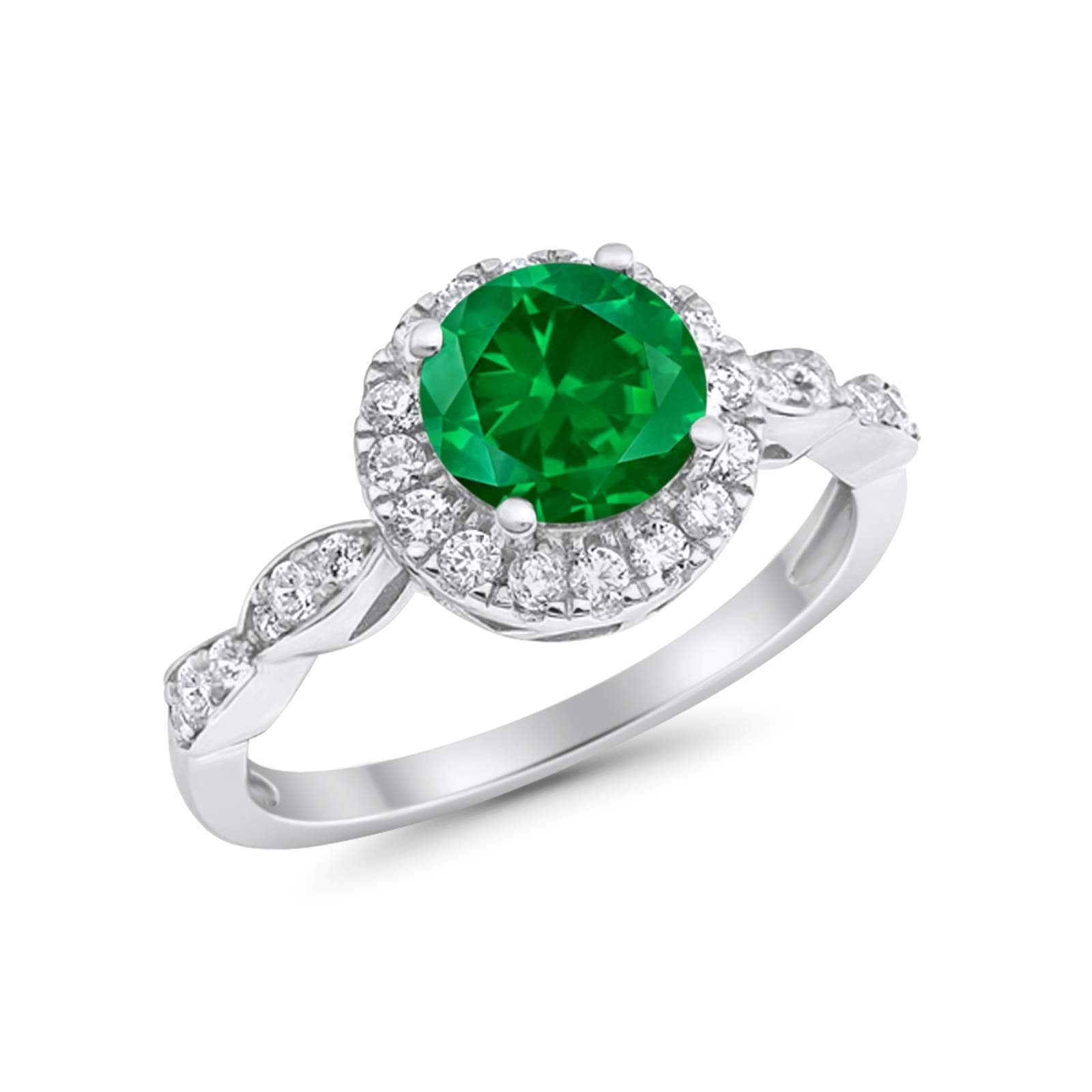 Art Deco Design Engagement Ring Simulated Green Emerald CZ 925 Sterling Silver
