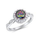 Art Deco Design Engagement Ring Simulated Rainbow CZ 925 Sterling Silver