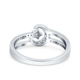 Moon Star Ring Round Simulated Cubic Zirconia Split Shank 925 Sterling Silver