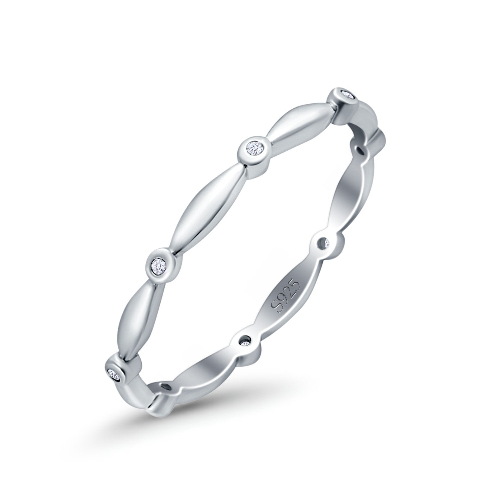 Eternity Ring Wedding Band Round Simulated Cubic Zirconia 925 Sterling Silver (1.8mm)