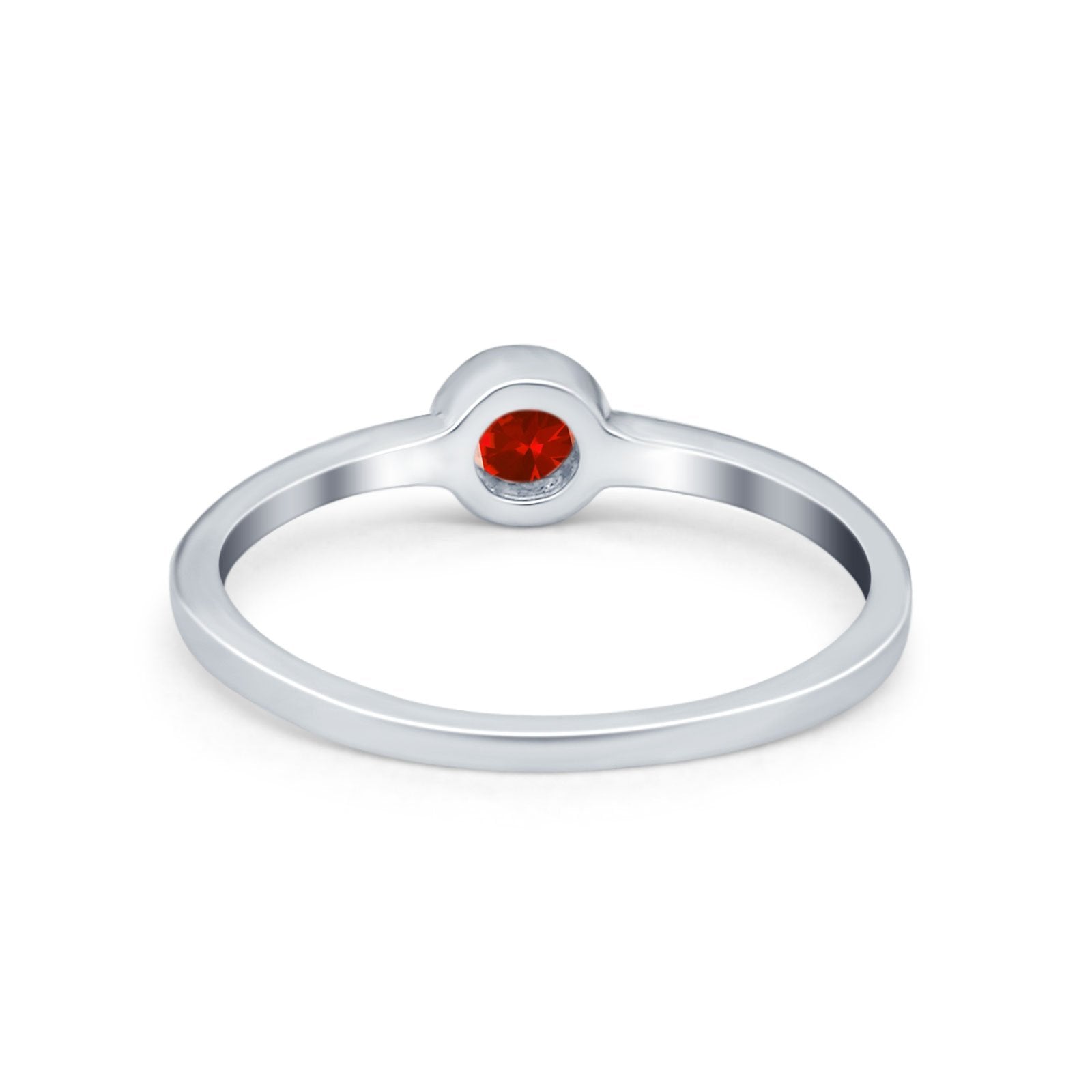 Petite Dainty Wedding Ring Bezel Simulated Garnet CZ 925 Sterling Silver