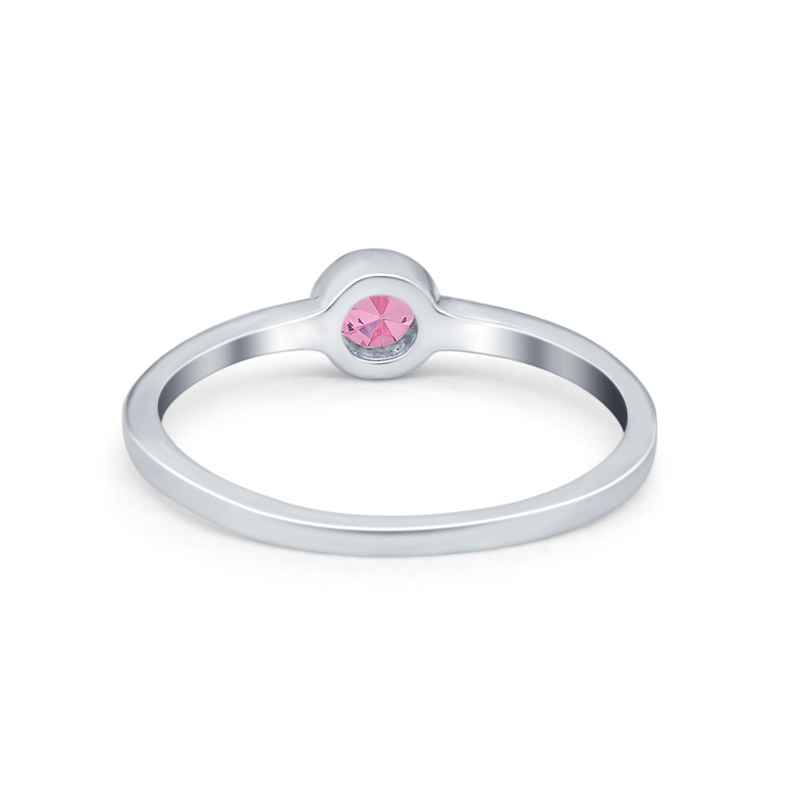 Petite Dainty Wedding Ring Bezel Simulated Pink CZ 925 Sterling Silver