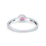 Petite Dainty Wedding Ring Bezel Simulated Pink CZ 925 Sterling Silver