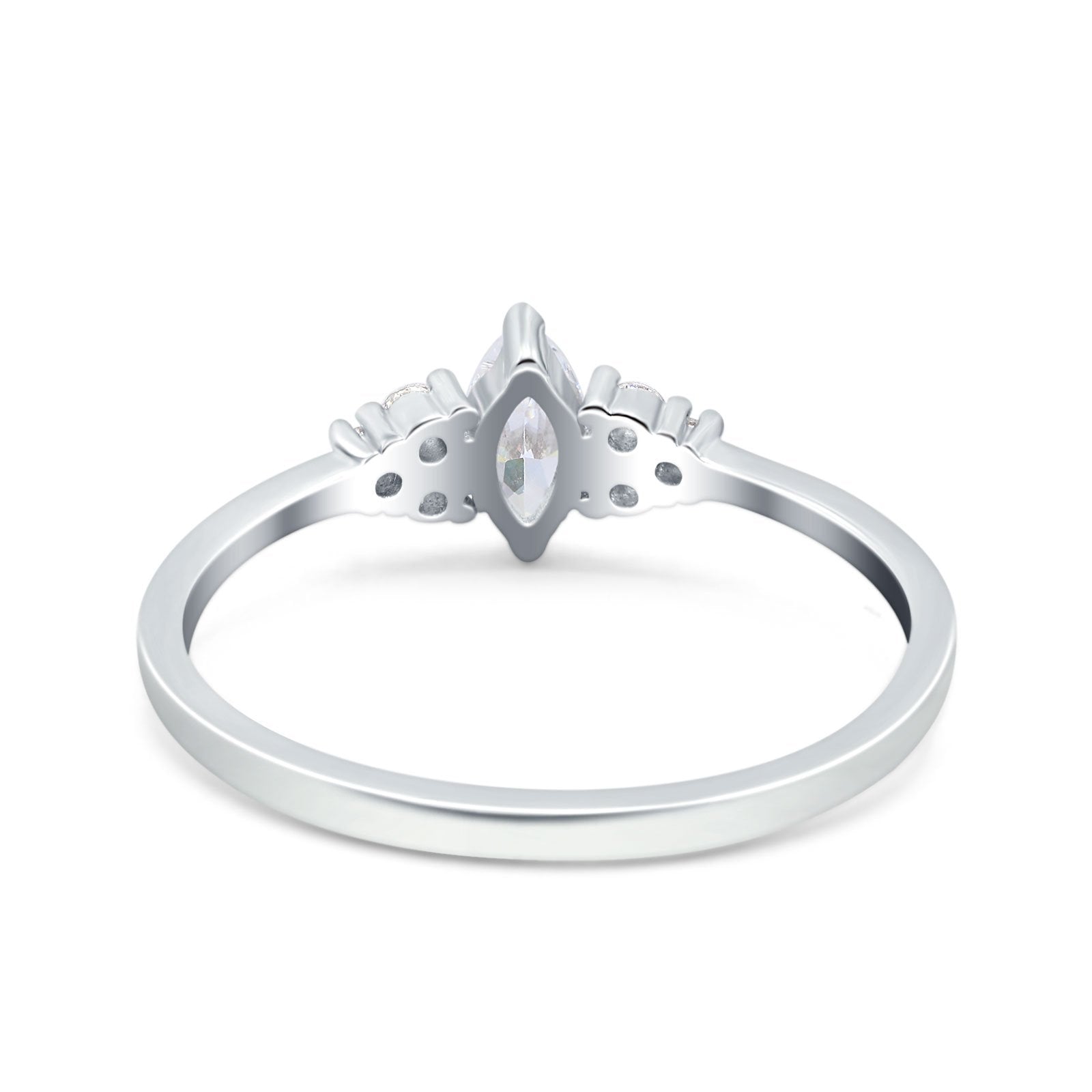 Marquise Art Deco Engagement Ring 3 Stone Simulated Cubic Zirconia 925 Sterling Silver