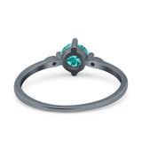 Three Stone Art Deco Engagement Ring Round Black Tone, Simulated Paraiba Tourmaline CZ 925 Sterling Silver