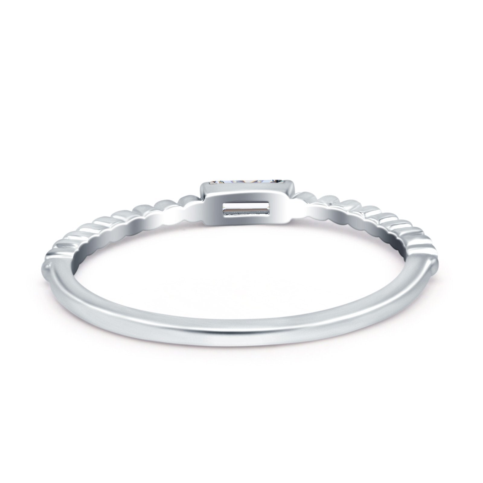 Simple Baguette Shape Wedding Ring Simulated Cubic Zirconia 925 Sterling Silver