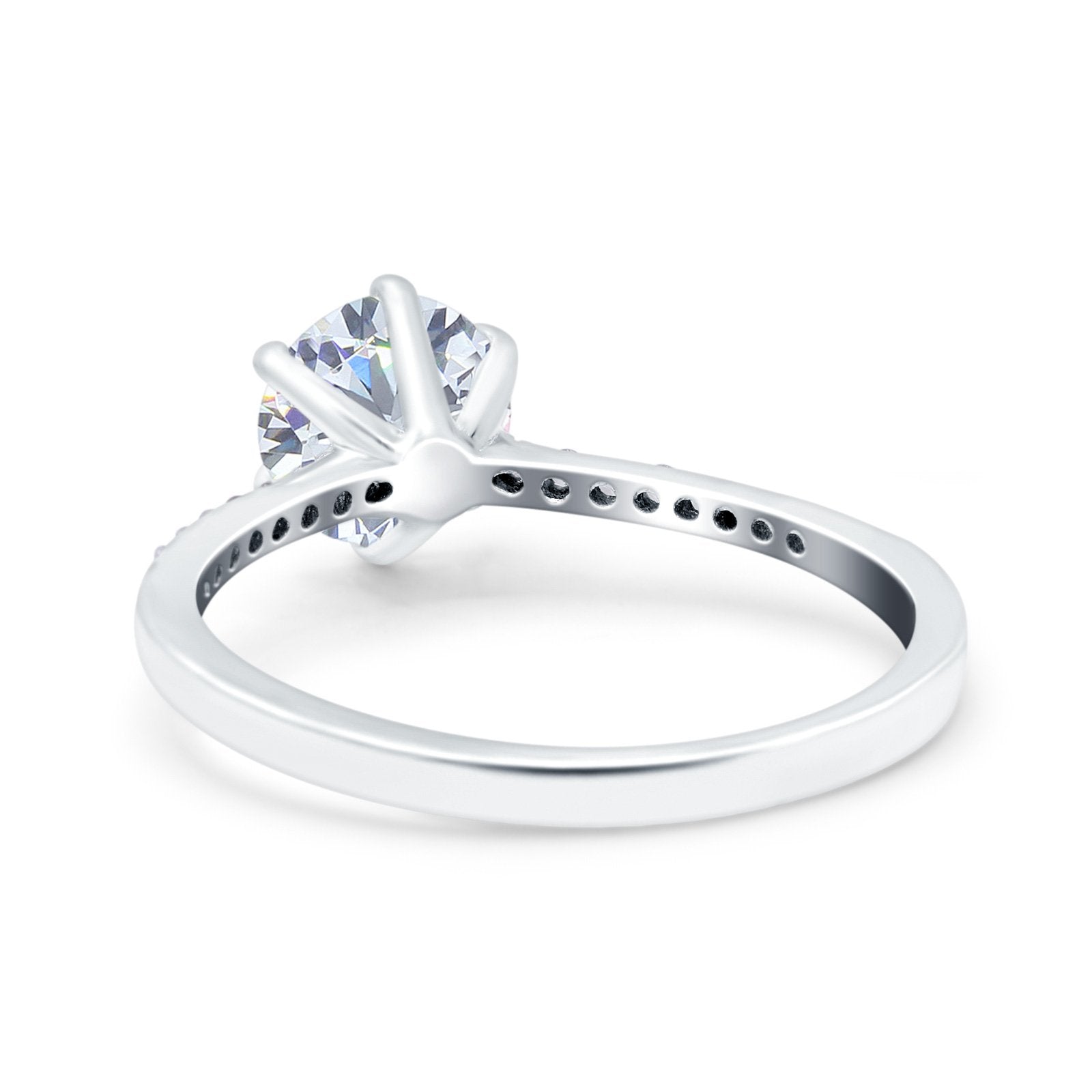 Art Deco Wedding Bridal Ring Round Simulated Cubic Zirconia 925 Sterling Silver