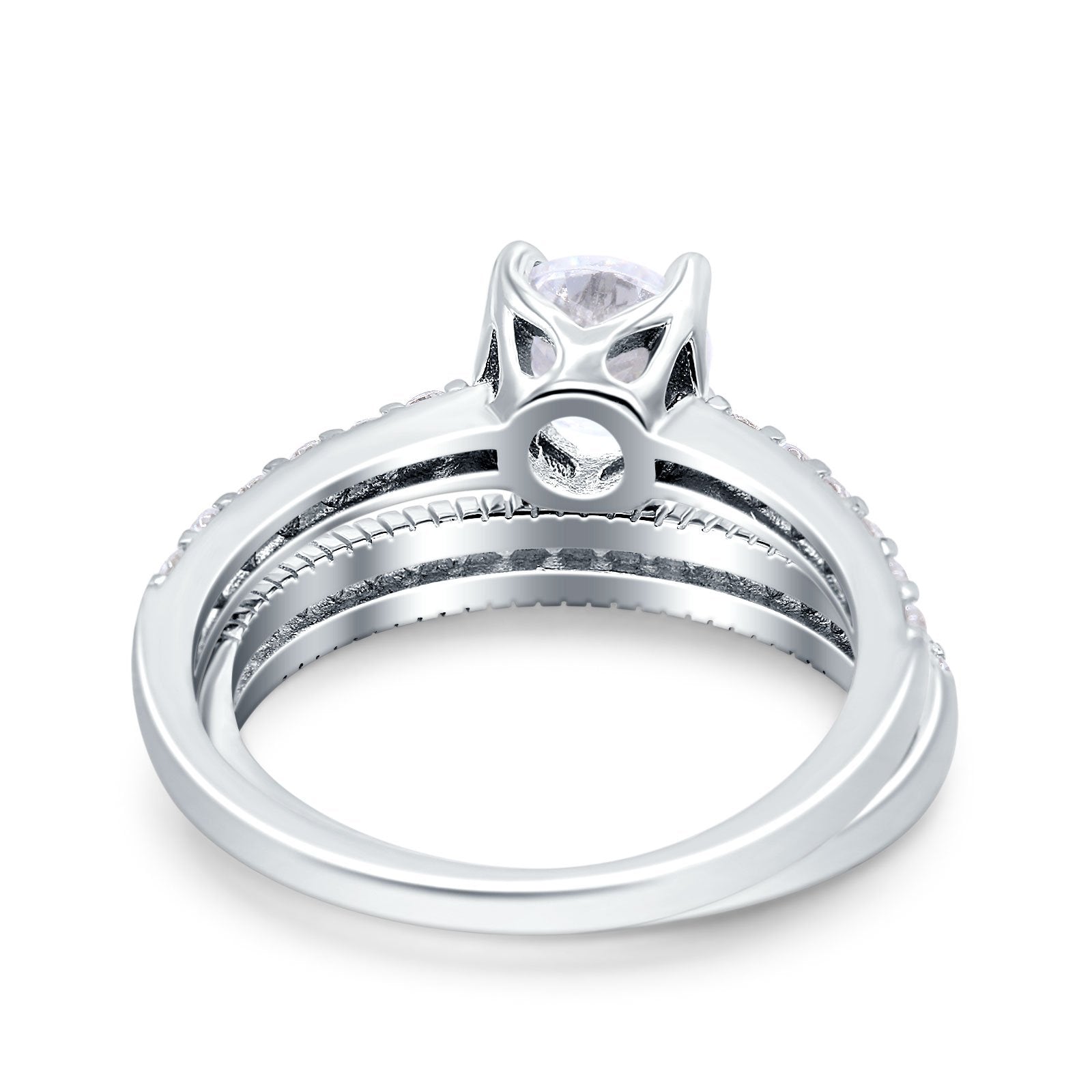 Art Deco Two Piece Wedding Bridal Ring Band Round Simulated Cubic Zirconia 925 Sterling Silver