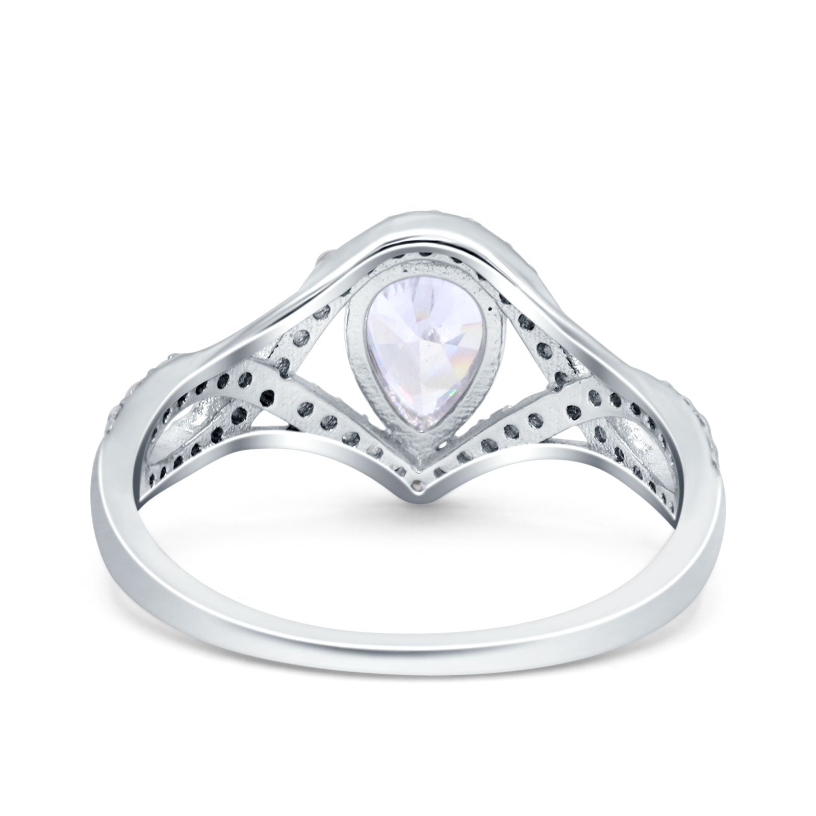Halo Art Deco Wedding Pear Ring Crisscross Simulated Cubic Zirconia 925 Sterling Silver