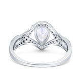 Halo Art Deco Wedding Pear Ring Crisscross Simulated Cubic Zirconia 925 Sterling Silver