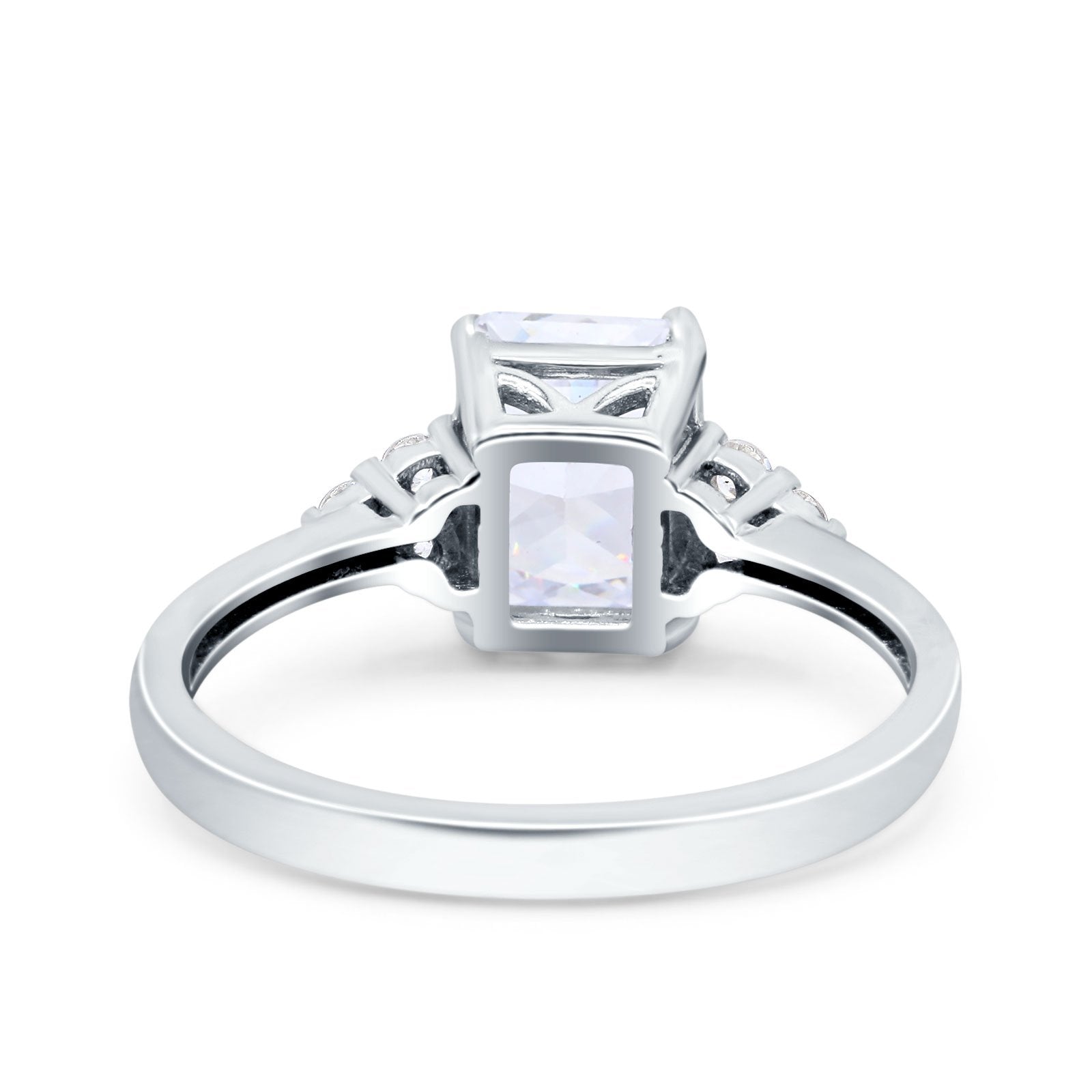 Emerald Cut Art Deco Wedding Ring Simulated Cubic Zirconia 925 Sterling Silver