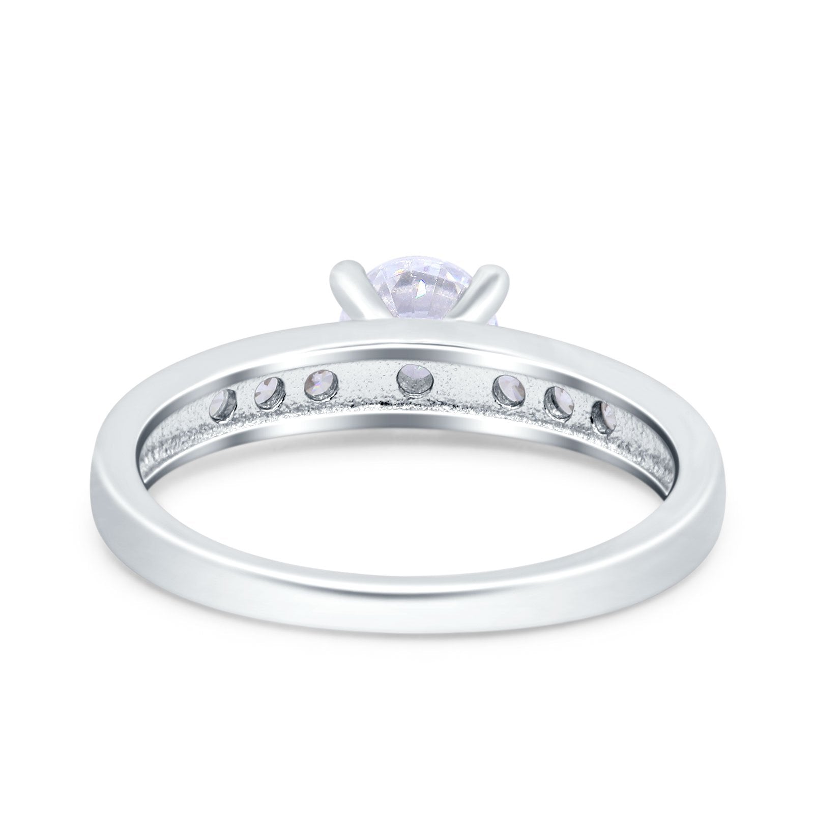 Art Deco Wedding Ring Round Simulated Cubic Zirconia 925 Sterling Silver